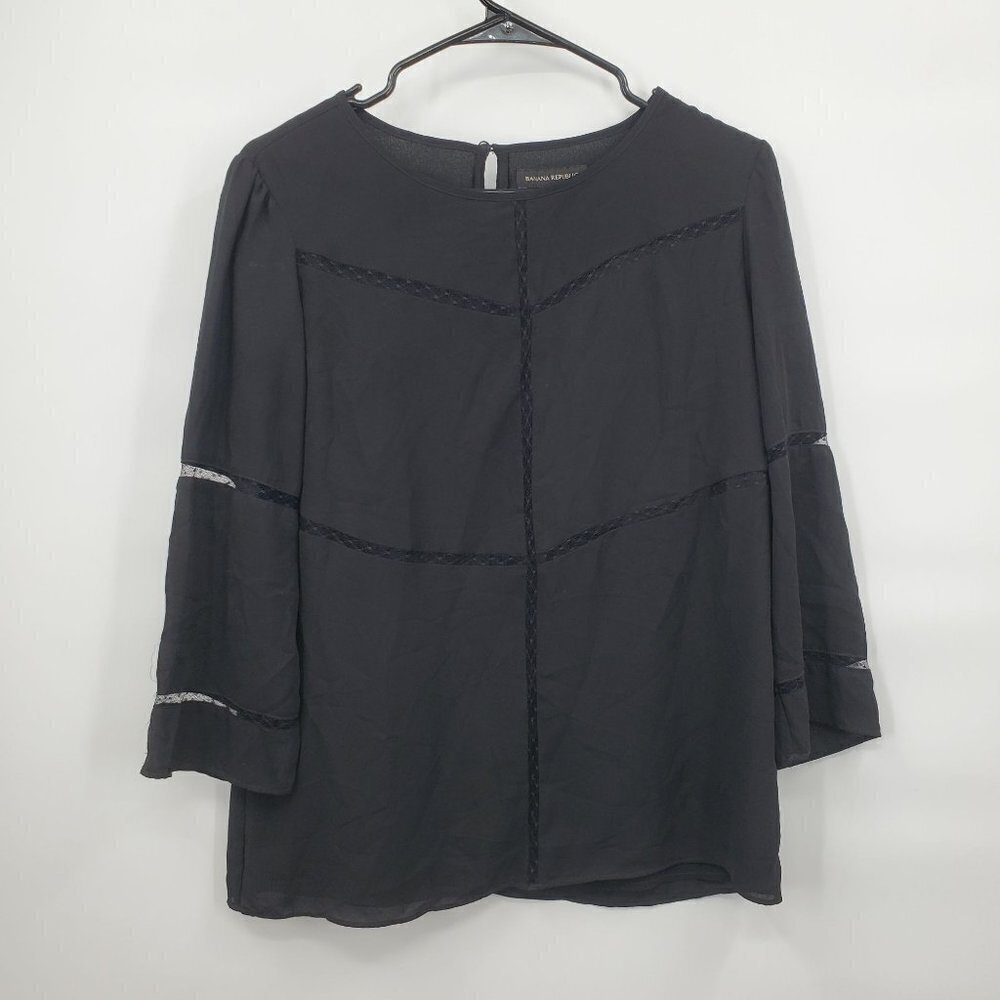 Banana Republic 3/4 Sleeve Crepe Cutout Blouse Solid Lace Womens Small Black